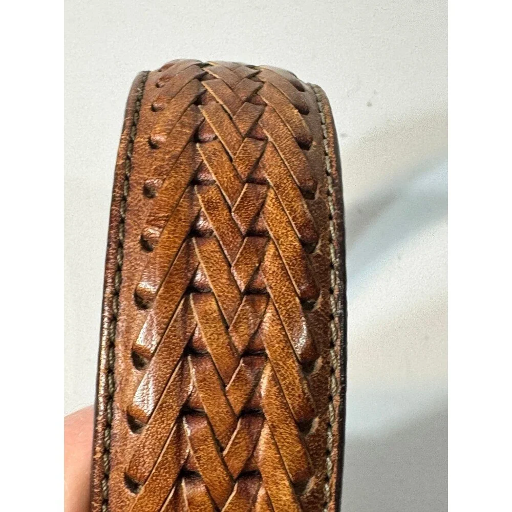 Onyx by Brighton Leather Belt 42 Golf Concho Braided Inlay Brown 11507 Distress